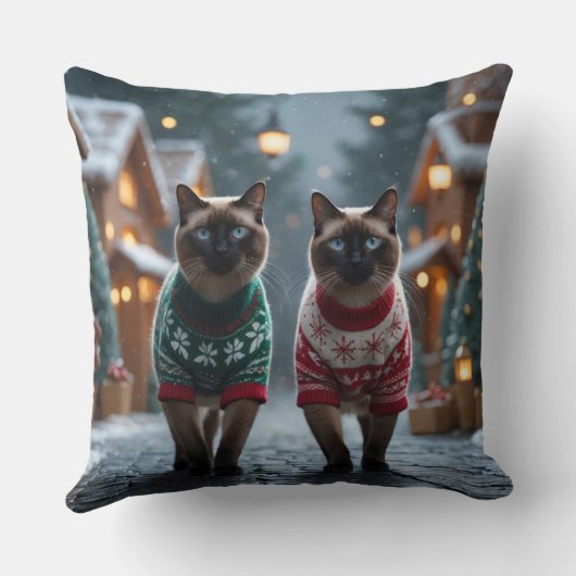 Siamese Cats Christmas Snow Holiday クッション (裏面)