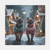 Siamese Cats Christmas Snow Holiday マグネット (正面)