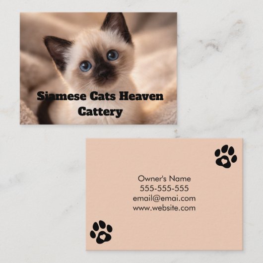 Siamese Cats Heaven Cattery Customizable Business  名刺 (正面/裏面)