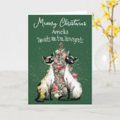 Siamese Cats In Front Of A Tree Christmas Card カード (黄色い花)