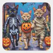 Siamese Cats Trick-or-Treating Halloween Costumes スクエアシール (正面)