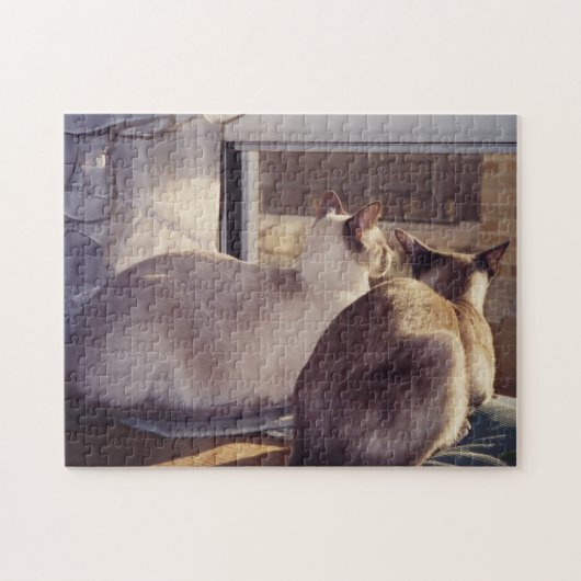 Siamese Cats Two at Window (2) ジグソーパズル (横)