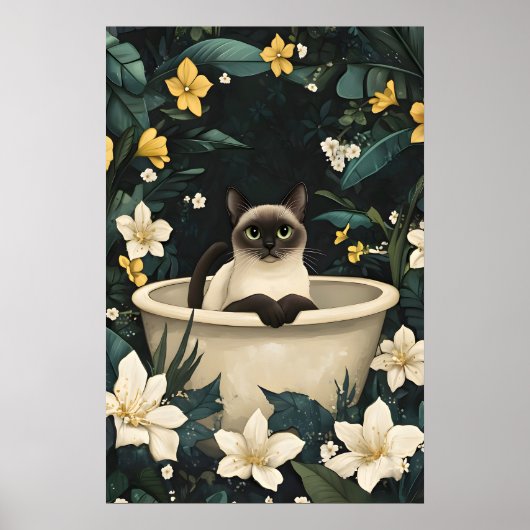 Siamese In Bathtub Poster, Funny Cat Poster ポスター (正面)