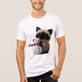 Siamese Kitten Hugging Snowman – Cozy Christmas Ar トライブレンドTシャツ