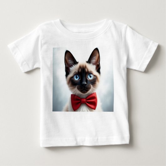 Siamese Kitten with Red Bow ベビーTシャツ (正面)