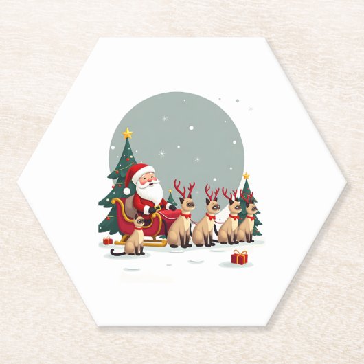 Siamese Reindeer Christmas Siamese Cat Lover Gifts ペーパーコースター (正面)