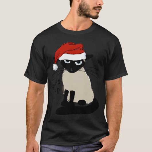 Siamese Santa Humorous Christmas Holiday Kitty Cat Tシャツ (正面)