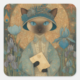 Siamkatze im Jugendstil – Elegantes Katzenkunstwer スクエアシール
