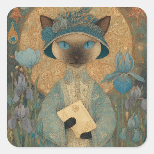 Siamkatze im Jugendstil – Elegantes Katzenkunstwer スクエアシール (正面)