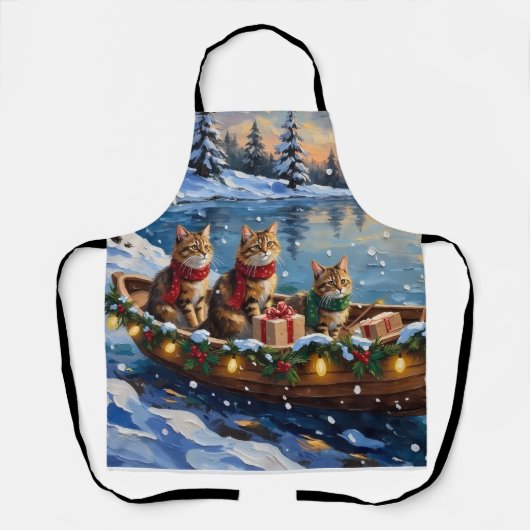 Siberian Cat Christmas Boat Holiday エプロン (正面)