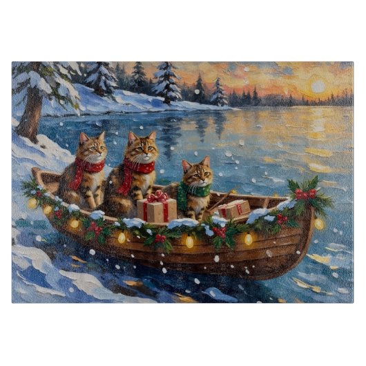 Siberian Cat Christmas Boat Holiday カッティングボード (正面)