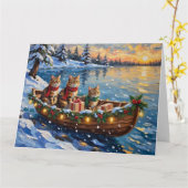 Siberian Cat Christmas Boat Holiday カード (黄色い花)