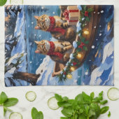Siberian Cat Christmas Boat Holiday キッチンタオル (折り畳み)