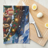 Siberian Cat Christmas Boat Holiday キッチンタオル (四つ折り)