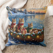 Siberian Cat Christmas Boat Holiday クッション (ブランケット)