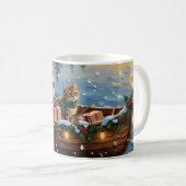 Siberian Cat Christmas Boat Holiday コーヒーマグカップ (正面右)