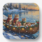 Siberian Cat Christmas Boat Holiday ペーパープレート (正面)