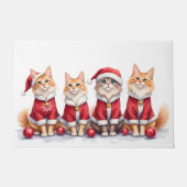 Siberian Cat Christmas Dress Santa Hat ドアマット (正面)