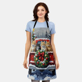 Siberian Cat Christmas Red Truck Holiday エプロン (着用した状態)