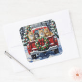 Siberian Cat Christmas Red Truck Holiday スクエアシール (封筒)