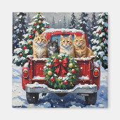 Siberian Cat Christmas Red Truck Holiday マグネット (正面)