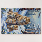 Siberian Cat Snow Forest Bloom Art ジグソーパズル (横)