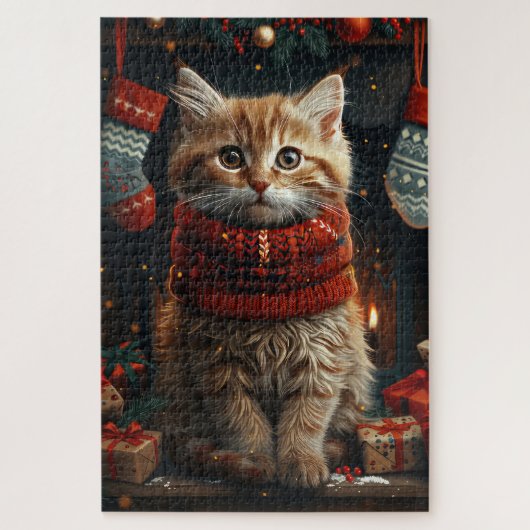 Siberian Cat With Christmas Gifts Fireplace  ジグソーパズル (縦)