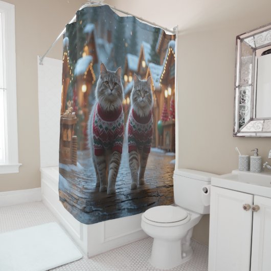 Siberian Cats Christmas Snow Holiday  シャワーカーテン (インサイチュ)