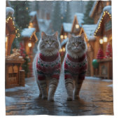Siberian Cats Christmas Snow Holiday  シャワーカーテン (正面)