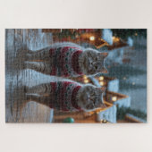 Siberian Cats Christmas Snow Holiday  ジグソーパズル (横)
