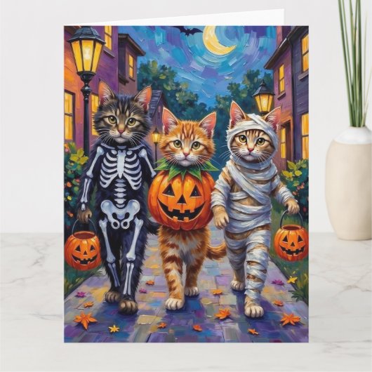 Siberian Cats Trick-or-Treating Halloween Costumes カード (正面)