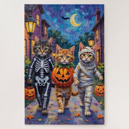 Siberian Cats Trick-or-Treating Halloween Costumes ジグソーパズル (縦)