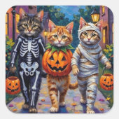 Siberian Cats Trick-or-Treating Halloween Costumes スクエアシール (正面)