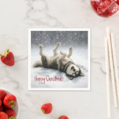 Siberian Huskey Creating a Snow Angel スタンダードカクテルナプキン (インサイチュ)