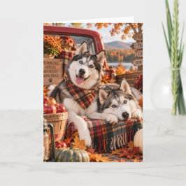 Siberian Huskies Fall Greeting Card カード