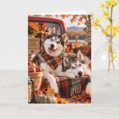 Siberian Huskies Fall Greeting Card カード (黄色い花)