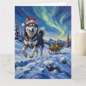 Siberian Husky Arctic Sled Run Christmas Hat カード (正面)