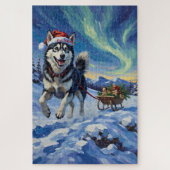 Siberian Husky Arctic Sled Run Christmas Hat ジグソーパズル (縦)