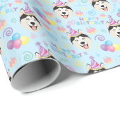 Siberian Husky Birthday Gift Wrapping Paper Blue ラッピングペーパー (ロールコーナー)