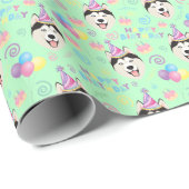 Siberian Husky Birthday Gift Wrapping Paper Green ラッピングペーパー (ロールコーナー)