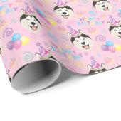 Siberian Husky Birthday Gift Wrapping Paper Pink ラッピングペーパー (ロールコーナー)