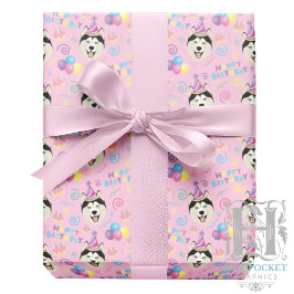 Siberian Husky Birthday Gift Wrapping Paper Pink ラッピングペーパー
