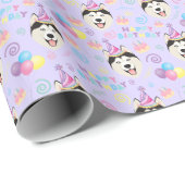 Siberian Husky Birthday Gift Wrapping Paper Purple ラッピングペーパー (ロールコーナー)