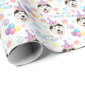 Siberian Husky Birthday Gift Wrapping Paper White ラッピングペーパー (ロールコーナー)