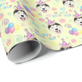 Siberian Husky Birthday Gift Wrapping Paper Yellow ラッピングペーパー (ロールコーナー)
