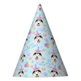 Siberian Husky Birthday Party Hat Blue パーティーハット