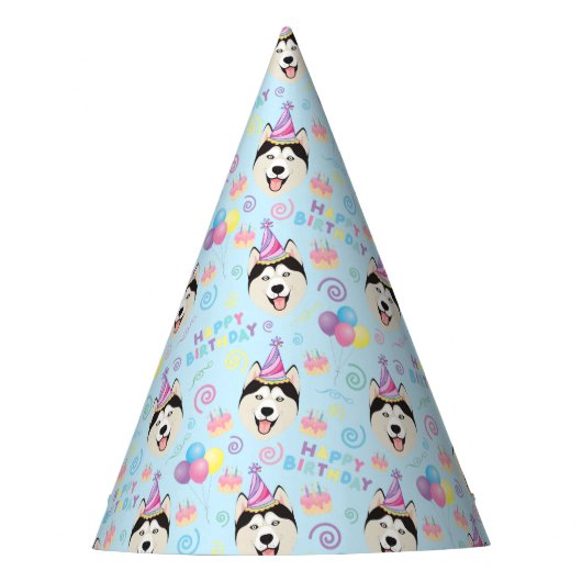 Siberian Husky Birthday Party Hat Blue パーティーハット (正面)