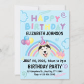 Siberian Husky Birthday Party Invitation Blue 招待状 (正面)