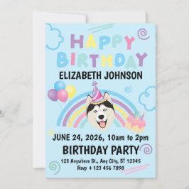 Siberian Husky Birthday Party Invitation Blue 招待状