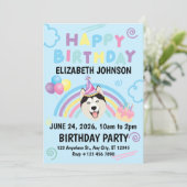 Siberian Husky Birthday Party Invitation Blue 招待状 (スタンド正面)